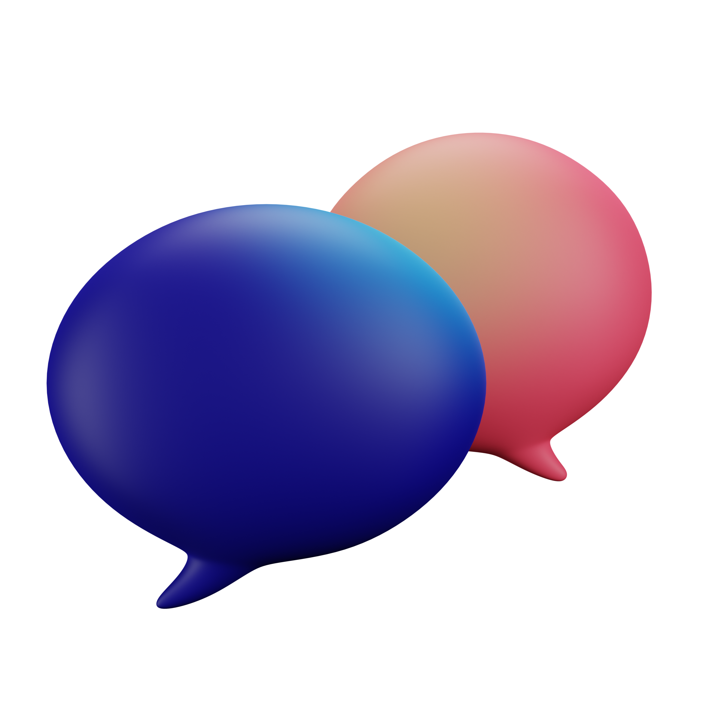 Two coloured dialogue bubbles, blue on the front, pink on the back.