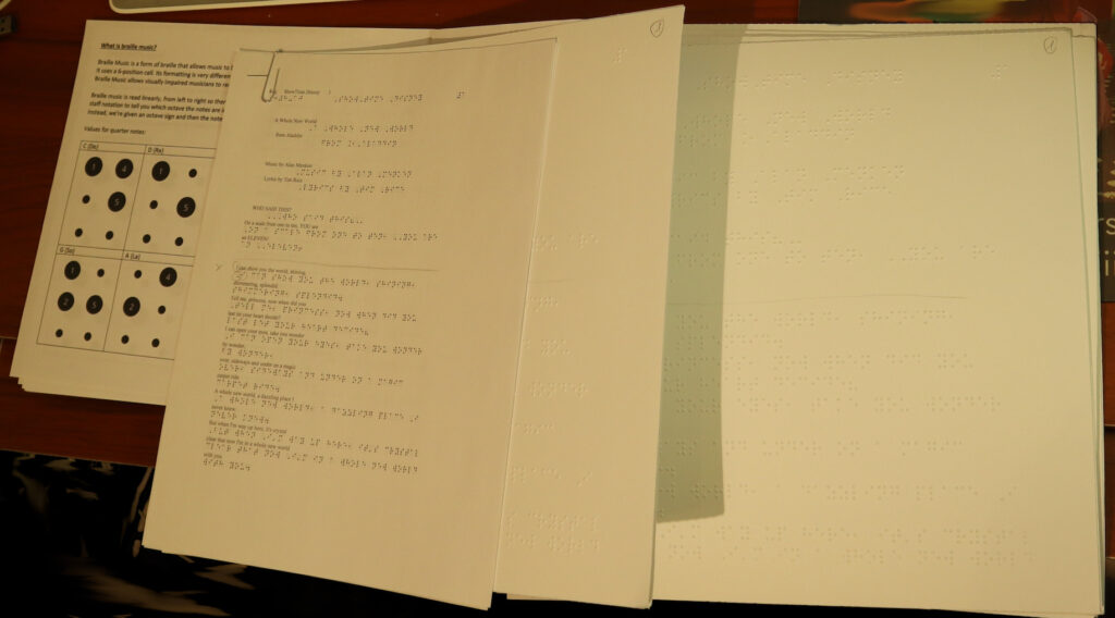 Lyrics and Braille score for the song A whole new world