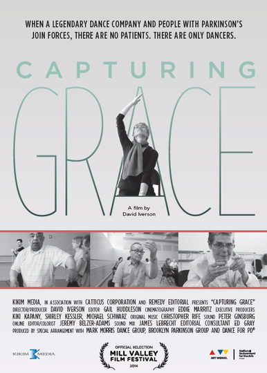 Poster of the movie representing the picture of an elderly white woman holding a dancing pose. At the bottom, three elderly people, a black man, a white man and a white woman, dancing.