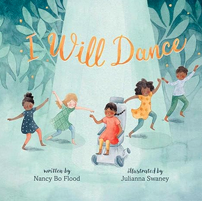 Book cover representing the drawing of five children holding hands and dancing, one of them using a wheelchair, and the title of the book