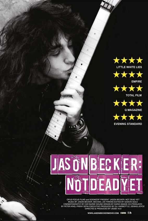 Poster of the movie, representing a black and white picture of Jason Becker in his twenties, kissing an electric guitar.