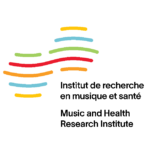 Logo de l'Institut de recherche sur la musique et la santé à Ottawa. Il représente de courtes lignes jaunes, bleues, vertes et rouges en forme de vague. Le nom de l'institut est écrit en anglais et en français en lettres noires.