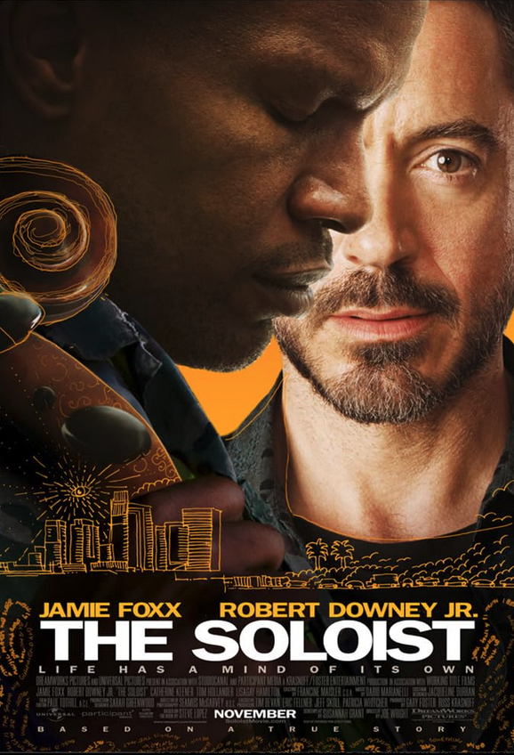 Poster of the movie, showing a black man seen from the side playing the cello eyes closed, and a white man looking at him.