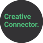 Connecteur créatif écrit en vert sur un cercle gris foncé