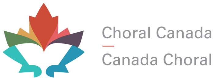Feuille d'érable avec plusieurs couleurs et le texte Choral Canada et Canada Choral