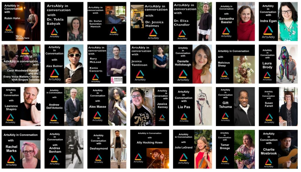 A list of some previews used to illustrate the episodes of the podcast, with names and pictures of guests in square format.