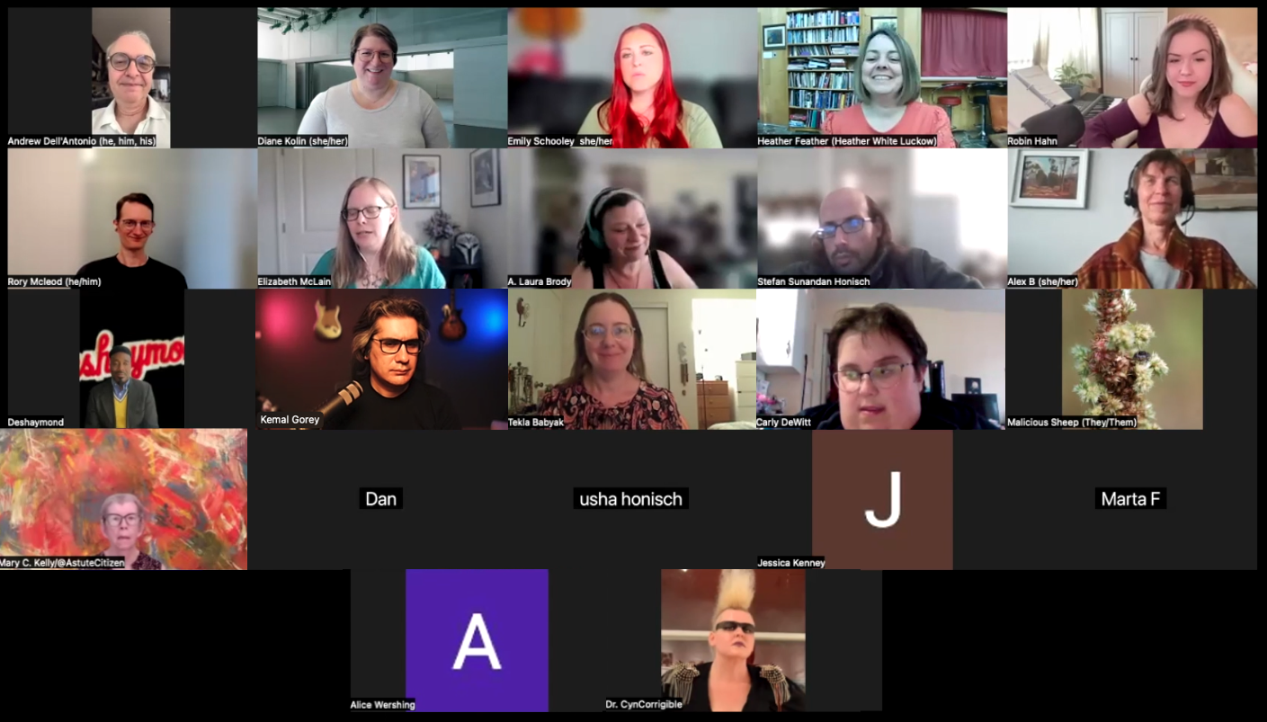 Screenshot of the conversation during the live episode of the podcast, with guests and attendees.