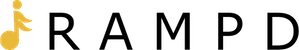 RAMPD logo, a yellow music note and a black text saying RAMPD on a transparent background.