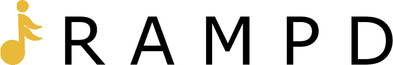 RAMPD logo, a yellow music note and a black text on a transparent background