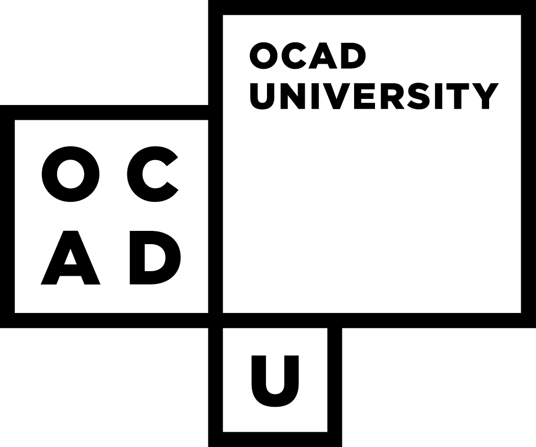 Logo of OCAD University, with three black squares with black text and transparent background, a big one in which the text OCAD University can be read, a smaller one with the text OCAD, and an even smaller one with the letter U.