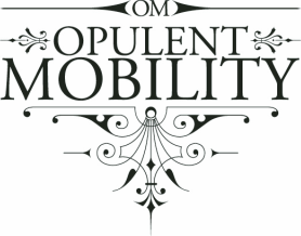 Black and white text reading Opulent Mobility, with symmetric lines at the bottom.